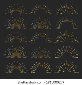 Sunburst icon. Sun burst with lines. Retro logo of half circle with radial rays. Big collection sunburst best quality. Star, firework explosion, logo, emblem, tag.