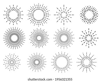 Sunburst ink hand drawn vector set. Vintage and hipster sun rays frames collection.