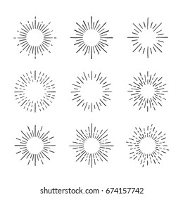 Sunburst ink hand drawn vector set. Vintage and hipster sun rays frames collection. Part four.