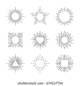 Sunburst ink hand drawn vector set. Vintage and hipster sun rays frames collection. Part three.