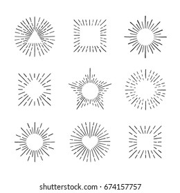 Sunburst ink hand drawn vector set. Vintage and hipster sun rays frames collection. Part two.