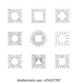 Sunburst ink hand drawn vector set. Vintage and hipster sun rays frames collection. Part five.