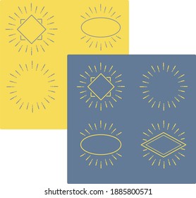 Sunburst label set contrast colors. Gray and yellow outline vector icons isolated. Trendy pictograms for 2021