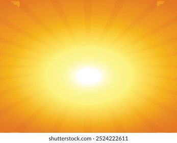 Fondo de la luz de la explosión del sol con el rayo anaranjado del sol. Vector De Fondo De Explosión De Sol Naranja Y Amarillo. Fondo de luz de explosión de sol: rayos naranjas y amarillos brillantes, Vector de diseño de explosión de sol radiante para el verano