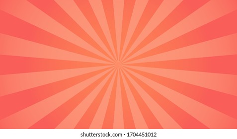 Sunburst light background with sun red ray. Abstract summer sun shine. Orange and yellow colors. Flat vector illustration