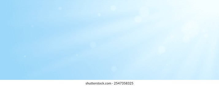 Sunburst light glare in blue sky. Natural light scene wallpaper for banner, mockup, template, overlay, poster. Bright sunshine light rays and beams backdrop on surface, wall, ceiling, floor. Vector