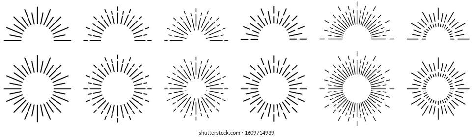 Sunburst line illustration. Sunrise. Vector illustration