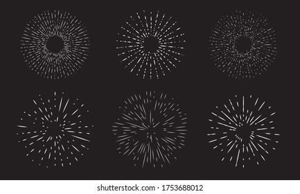 Colección de iconos lineales de arrebato de sol. Rayos de ráfaga, fuegos artificiales o starburst aislados en fondo blanco