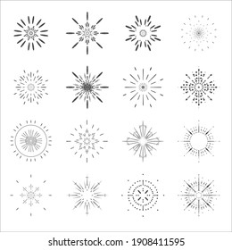 Sunburst Lineart sun radiant icons design template set vector illustration