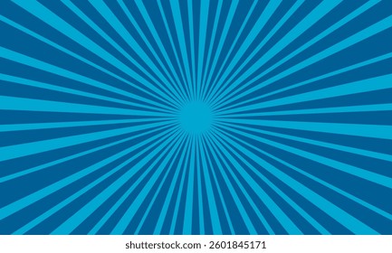sunburst lines on Blue Background. Light sun rays pattern. Vintage stripes halftone radial wallpaper for comic, poster, banner, advertising backdrop, and Circus scene.