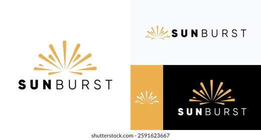 Sunburst logo design, Simple geometric half sun vector design template element for business or identity, Sun logo sign, Symbol sun bright, Sunburst and yellow color directly relate to energy.