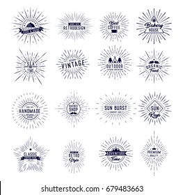 Sunburst  logo set, emblems and icons.