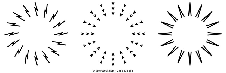 Sunburst material set, vector illustration