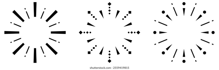 Sunburst material set, vector illustration