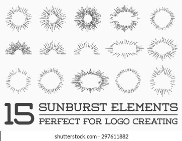 Sunburst On Starburst Element Set For Logo Creating Or Using As Icon