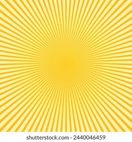 Sunburst Pattern Background. Rays. Radial. Summer Banner. Vector Illustration Ornamental manga pattern. Summer poster. Flat style line texture. Vector illustration Sunbeam abstract background. yellow