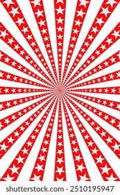 Sunburst pattern background with stars. retro red sunburst background