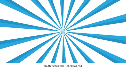 Design de fundo azul e branco padrão de explosão solar. Linha de redemoinho de ilustração de raios de sol vintage