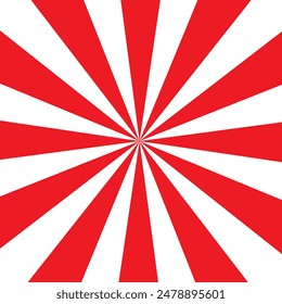 sunburst pattern design in square background. Red and white sunray vector isolated  illustration.. Vintage swirling pattern wallpaper. Radial stripes backdrop. . Comic design element. 
