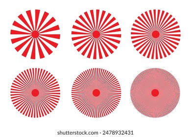 Sunburst pattern design in white background. Red and white sunray vector isolated illustration.. Vintage swirling pattern wallpaper. Radial spiral stripes backdrop. . Comic design element.