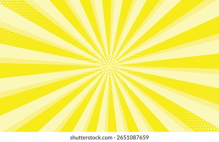 Patrón Sunburst con puntos. Fondo amarillo brillante del sunburst. Fondo radial del rayo de sol. Explosión de estrellas de radio japonés patrón de dibujos animados de fondo abstracto.