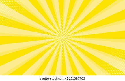 Padrão de explosão solar com pontos. Fundo de explosão solar amarelo de abelha. Fundo radial dos raios solares. Estrela explodindo estouro japonês rádio desenho animado padrão de fundo abstrato.