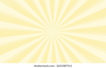 Padrão de explosão solar com pontos. Fundo de sopro amarelo leitelho. Fundo radial dos raios solares. Estrela explodindo estouro japonês rádio desenho animado padrão de fundo abstrato.
