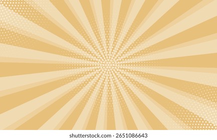 Sunburst pattern with dots. Latte yellow sunburst background. Radial sunbeam background. Exploding star burst Japanese radius cartoon pattern abstract background.