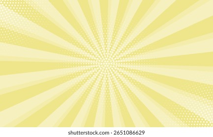 Padrão de explosão solar com pontos. Fundo amarelo cáqui claro de explosão solar. Fundo radial dos raios solares. Estrela explodindo estouro japonês rádio desenho animado padrão de fundo abstrato.