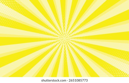 Sunburst pattern with dots. Maximum yellow sunburst background. Radial sunbeam background. Exploding star burst Japanese radius cartoon pattern abstract background.