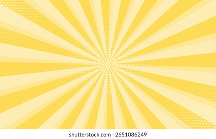 Sunburst pattern with dots. Mustard yellow sunburst background. Radial sunbeam background. Exploding star burst Japanese radius cartoon pattern abstract background.