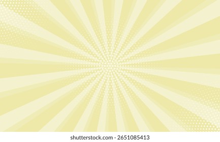 Patrón Sunburst con puntos. Fondo amarillo pálido del sunburst de la vara de oro. Fondo radial del rayo de sol. Explosión de estrellas de radio japonés patrón de dibujos animados de fondo abstracto.