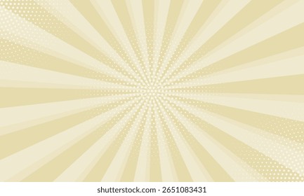Sunburst pattern with dots. Tan yellow sunburst background. Radial sunbeam background. Exploding star burst Japanese radius cartoon pattern abstract background.