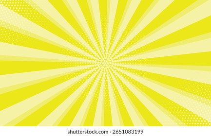 Sunburst pattern with dots. Xanthic yellow sunburst background. Radial sunbeam background. Exploding star burst Japanese radius cartoon pattern abstract background.