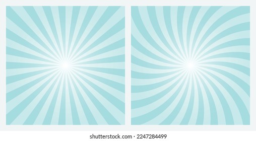Sunburst Pattern. Pale turquoise blue sunburst background. Rays backdrop as design element. Vector illustrations.