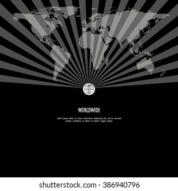 Sunburst pattern and world map, business concept background