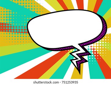 Sunburst picture blank template pop art style comic text speech bubble halftone dot radial background. Comics book dialog empty cloud, cartoon box pop-art. Creative idea conversation sketch explosion