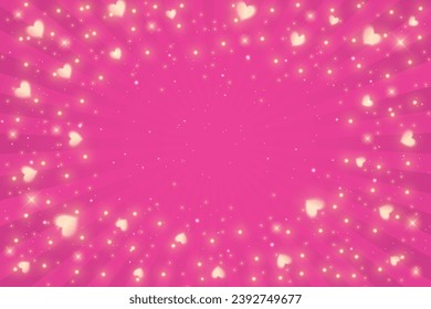 Sunburst pink background. Cartoon radial light backdrop. Retro comic pattern with rays and sparkles and stars. Vector wallpaper.