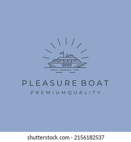 sunburst pleasure boat line art logo vector symbol illustration design