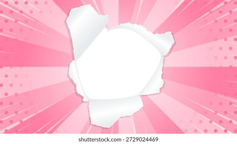 Fondo de papel estallado y perforado, efecto de línea de concentración, patrón de puntos, marco, tamaño 16:9