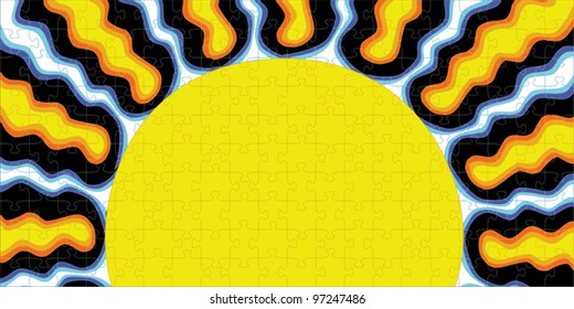 Sunburst Puzzle is an illustration of a sunburst jigsaw puzzle with a section opened for your text.
