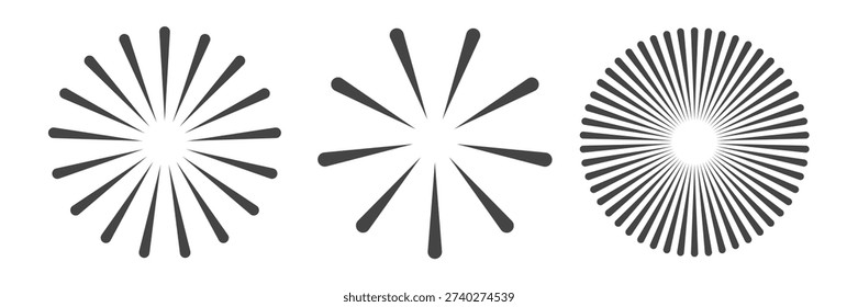 Sunburst radial line pattern. Circular line shape, ray lights 