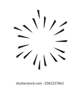 Sunburst radial shape. Grunge burst silhouette. Abstract explosion accent. Vector dynamic element.