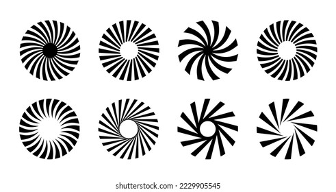 Sunburst radial stripes vector icon set. Starburst collection. Circle sunburst Spiral symbols