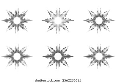 Sunburst, Radial sun burst, icon set. Vintage sunburst icon collection, vector set. Sun rays icon, sun shine,  Fireworks and sunburst line icon.  Circular stars, set of star vector illustration. 