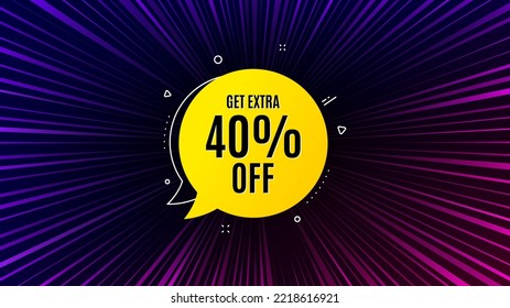 Sunburst ray beam banner. Get 40 percent off bubble banner. Discount sticker shape. Sale badge icon. Offer explosion background. Sun burst ray effect. Sale bubble badge. Vector