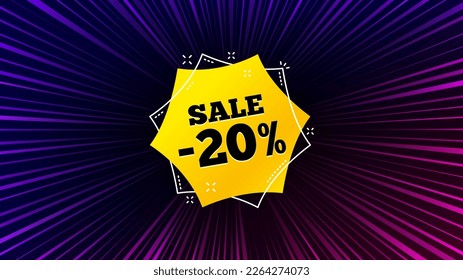 Sunburst ray beam banner. Sale 20 percent off sticker. Discount banner shape. Coupon bubble icon. Offer explosion background. Sun burst ray effect. Sale 20 percent badge. Vector