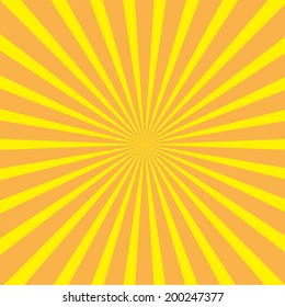 Sunburst with ray of light. Template.  Yellow and orange background. Vector illustration