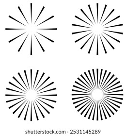 Sunburst ray lines icon, vector set. Retro sunburst element radial stripes or sunburst background. Sunrise, sunset icon. Sunburst icon collection vector. 10 eps.