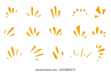 Sunburst ray set, simple abstract light rays and burst shapes collection in minimal flat style for design